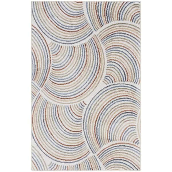 3 ft. x 5 ft. Blue and Ivory Abstract Power Loom Washable Area Rug