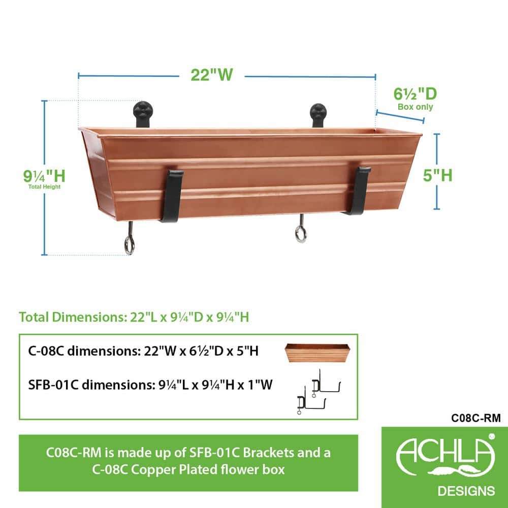 Small Copper Plated Flower Box with Black Iron Brackets