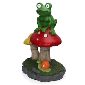 Solar Frog Sitting On Top of Mushroom Statue