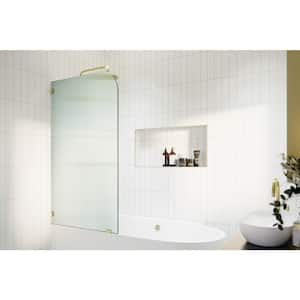 Aurora 34 in. W x 58.25 in. H Left-Hand Single Fixed Frameless Radius Tub Door in Polished Brass with Fluted Glass