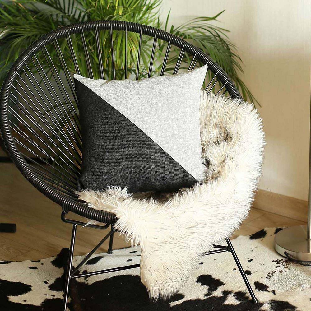 Black and Gray Boho-Chic Polyester Throw Pillow Cover