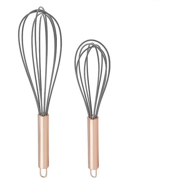 COOK WITH COLOR Silicone Whisks for Cooking, Stainless Steel Wire Whisk Set 2 - 10 in. and 12 in. Heat Resistant Kitchen Whisks