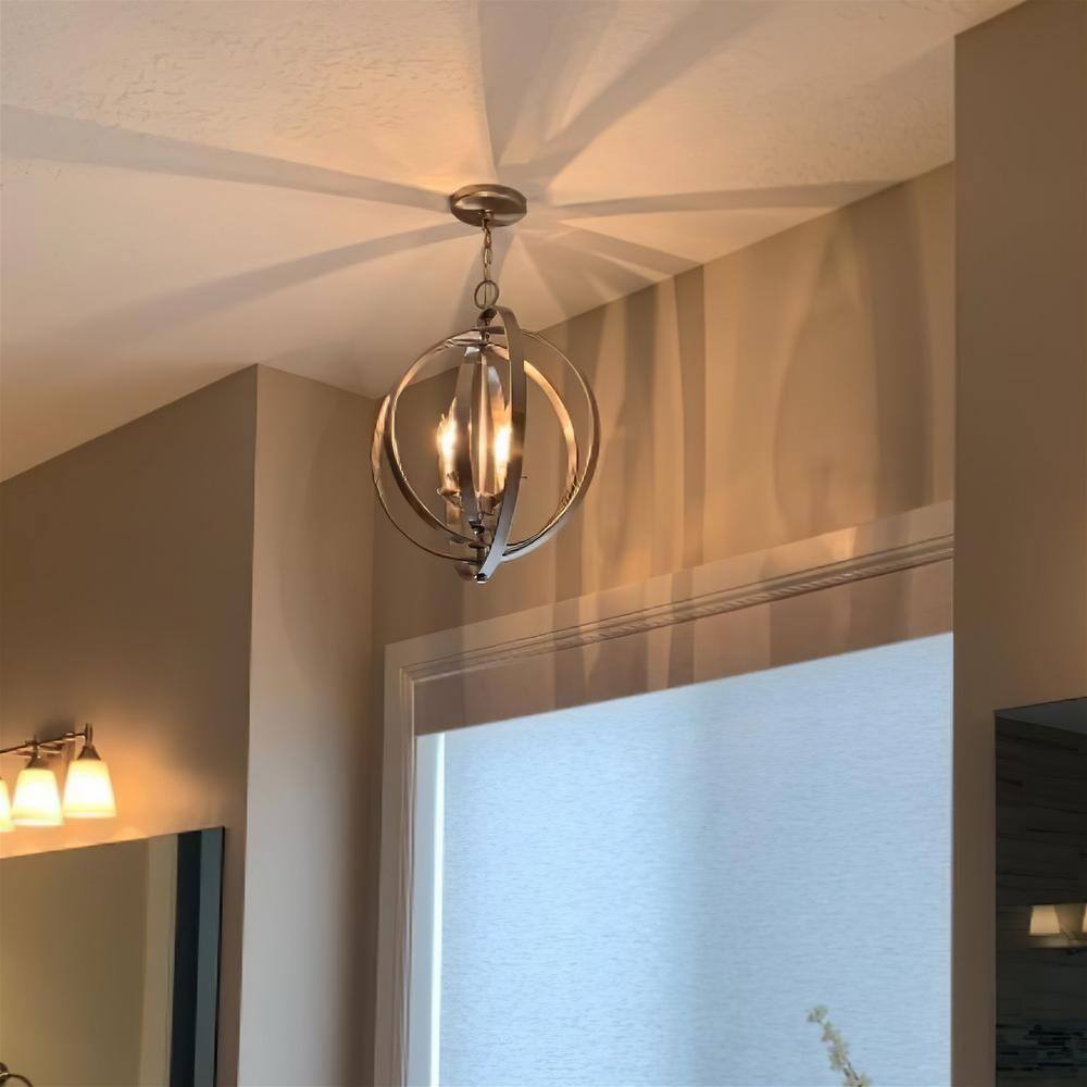 Elegant Brushed Nickel 4-Light Globe Chandelier with Candle Holders