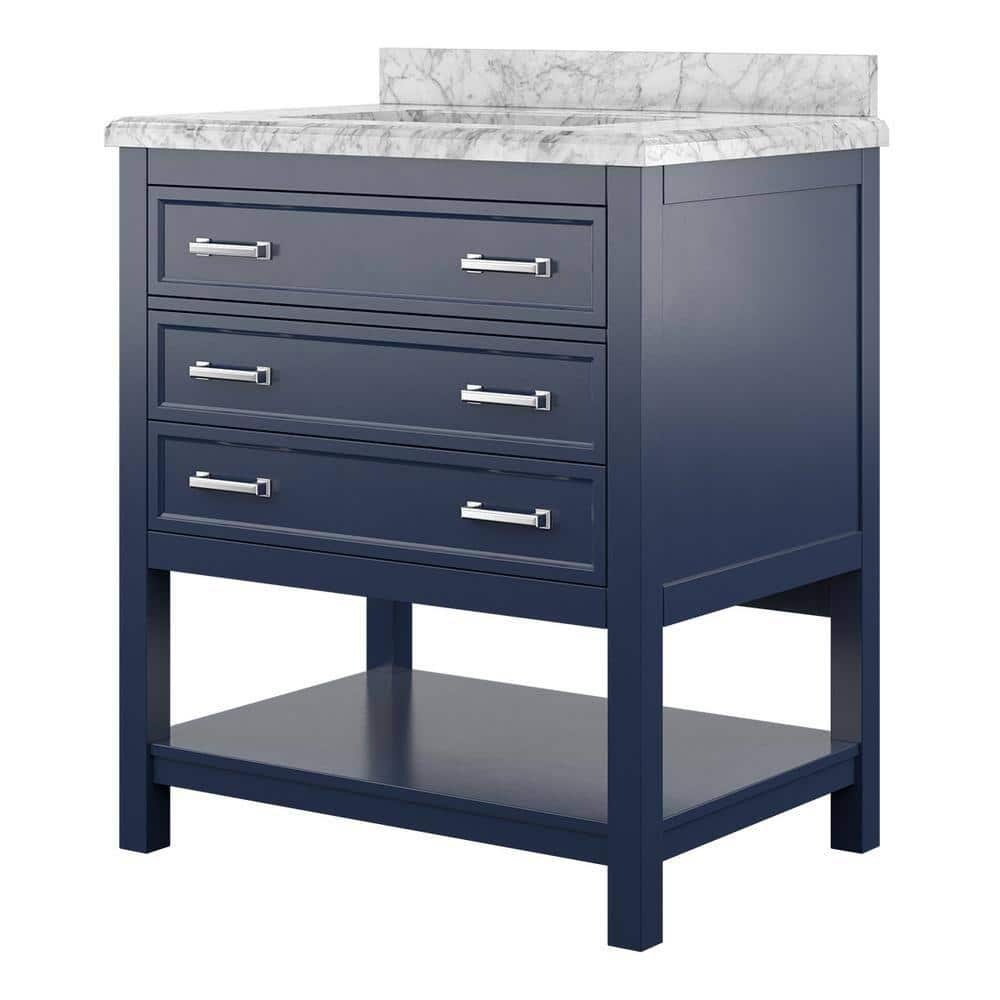 Blue Pine Wood Single Sink Bathroom Vanity with Marble Top