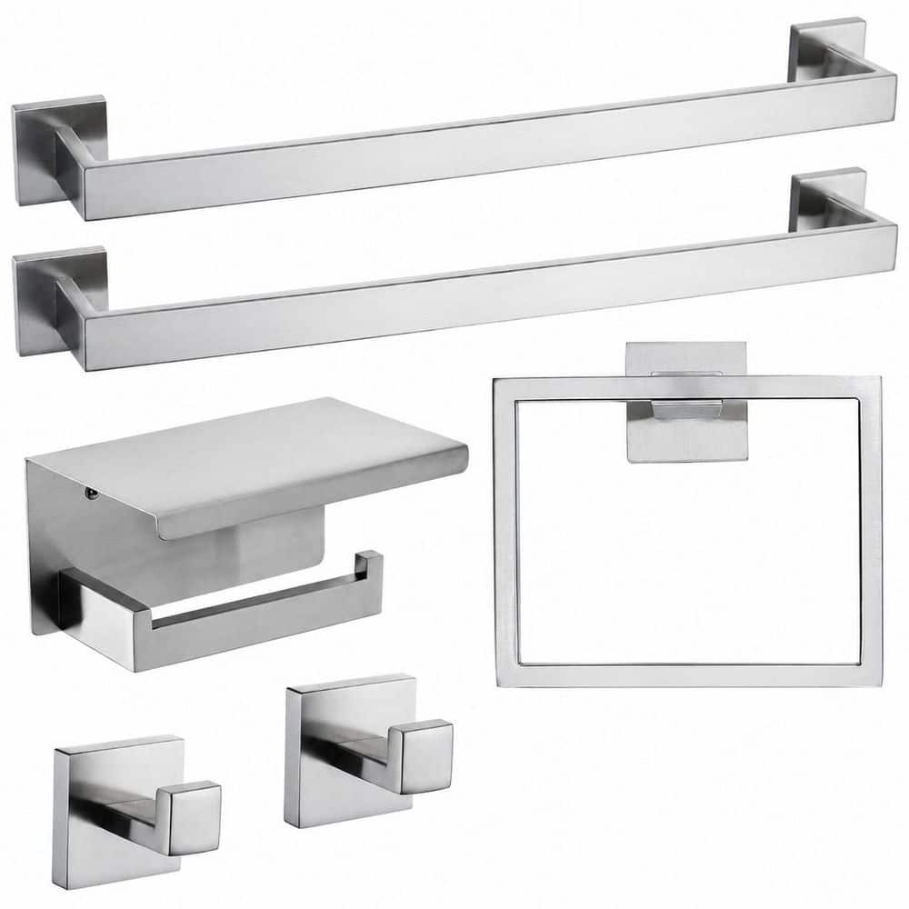 Brushed Nickel 6-Piece Bathroom Hardware Set, Wall Mounted Stainless Steel with Double Towel Bar and Toilet Paper Holder price history on PriceWatchPro