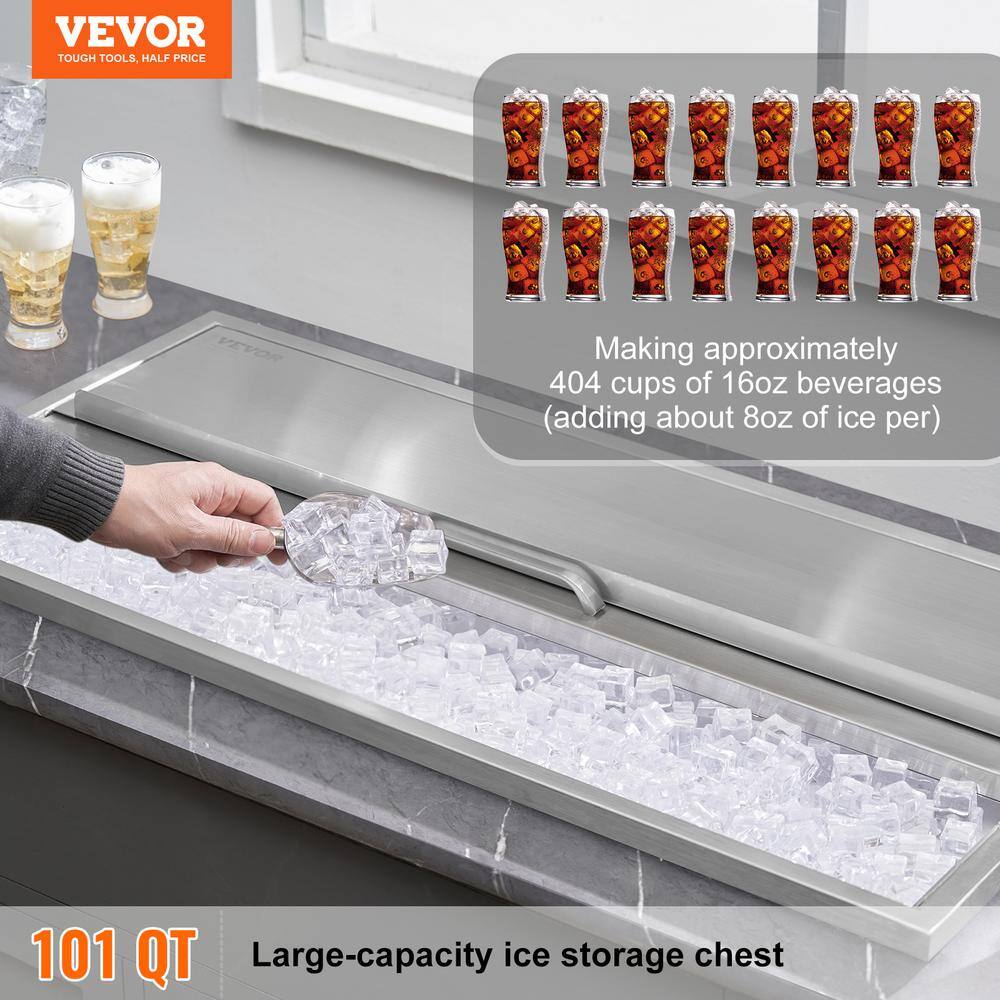VEVOR 101 Quart Stainless Steel Drop-In Ice Chest with Sliding Cover