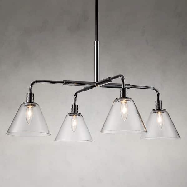 Jessie Transitional Modern Black 4-Light Crosshair Linear Chandelier with Clear Glass Shades