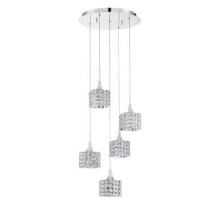 SHIMERA 5 Light Chrome, Clear Crystal Pendant LightClear Crystal Shade