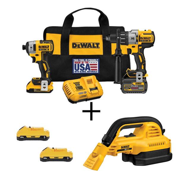 DEWALT 20V MAX Cordless Brushless Combo Kit, 1/2 Gal. Wet/Dry Vac, and