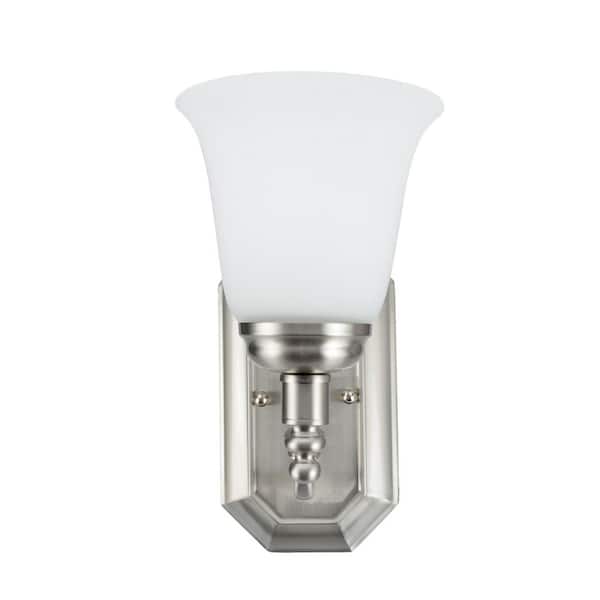 Aspen Creative Corporation 1-Light Satin Nickel Vanity Light with Frosted Glass Shade