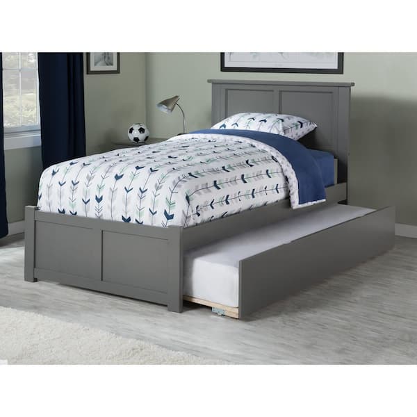 AFI Madison Twin Platform Bed with Flat Panel Foot Board and Twin Size Urban Trundle Bed in Grey