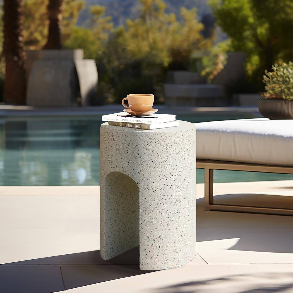 Ivory White Cement U-Shaped Outdoor Side Table