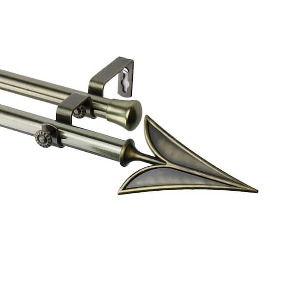 Rod Desyne 120 in. x 170 in. Arrow Double Curtain Rod Set in Antique Brass