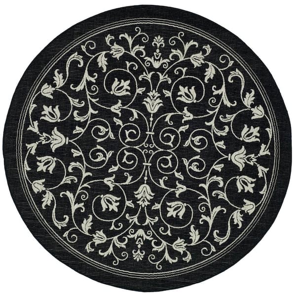 SAFAVIEH Courtyard Black/Sand 7 ft. x 7 ft. Round Border Indoor/Outdoor Patio  Area Rug