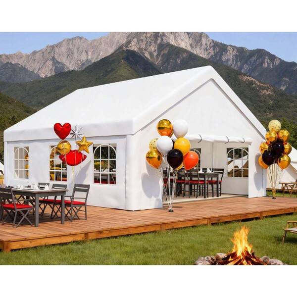 20 ft. D x 20 ft. W White Party Tent Outdoor for Parties Carport