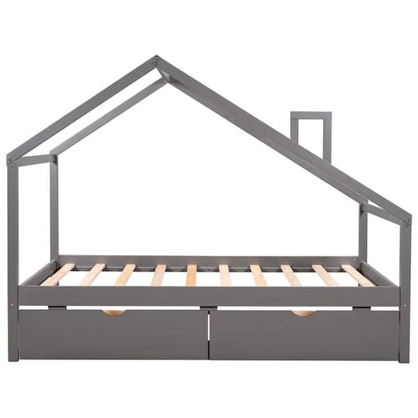 Maincraft Gray Twin Daybed with 2 Pull-Out Drawers and Roof for Kid