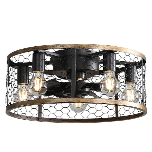 Sofucor 20 in. Indoor/Outdoor Black Low Profile Caged Ceiling Fan With Light and Remote