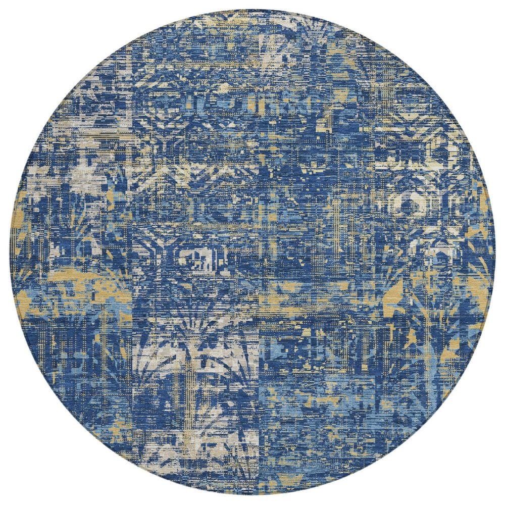 Chantille Machine Washable Indoor/Outdoor Abstract ACN2785 Navy 8 ft. x 8 ft. Round Rug price history on PriceWatchPro