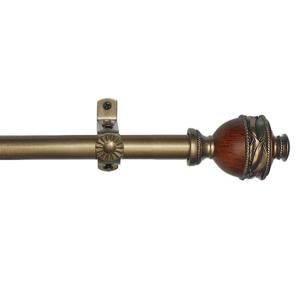 Camino Ava 48 in. - 86 in. Adjustable 3/4 in. Single Curtain Rod in Bronze w/ Cherry Wood Ava Finials