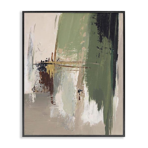 Green and Tan Brush Strokes by Patricia Pinto Black Framed Giclee Art Print Abstract 30 in. x 24 in.