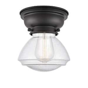 Olean 6.75 in. 1-Light Matte Black, Seedy Flush Mount with Seedy Glass Shade