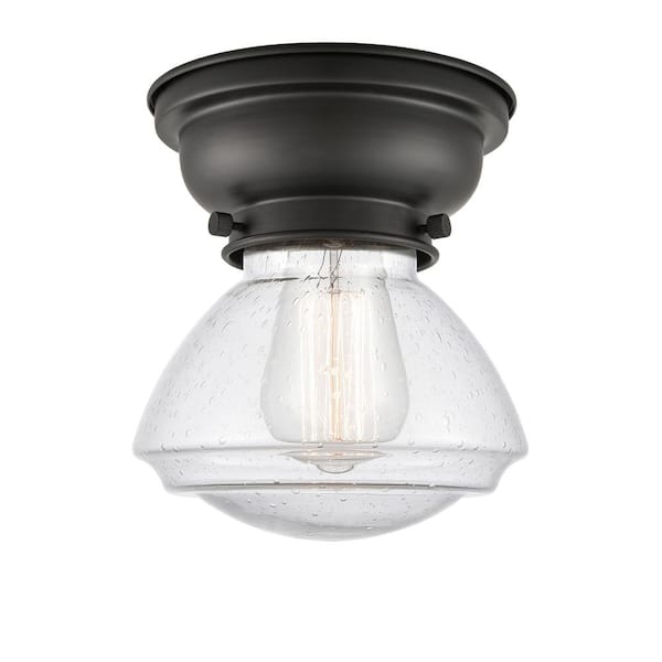Innovations Olean 6.75 in. 1-Light Matte Black, Seedy Flush Mount with Seedy Glass Shade
