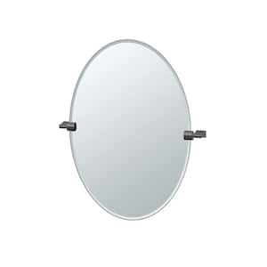 Bleu 24 in. W x 27 in. H Frameless Oval Bathroom Vanity Mirror in Matte Black