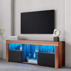 57.48 in. Brown TV Stand Fits TV's up to 65 in. Matte Body High Gloss Fronts with 16 Color Leds