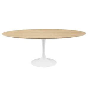 Lippa 78 in. Oval Wood Dining Table in Natural with White Pedestal Base (Seat 6)