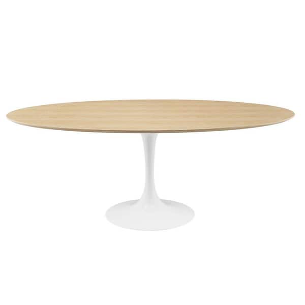 MODWAY Lippa 78 in. Oval Wood Dining Table in Natural with White Pedestal Base (Seat 6)