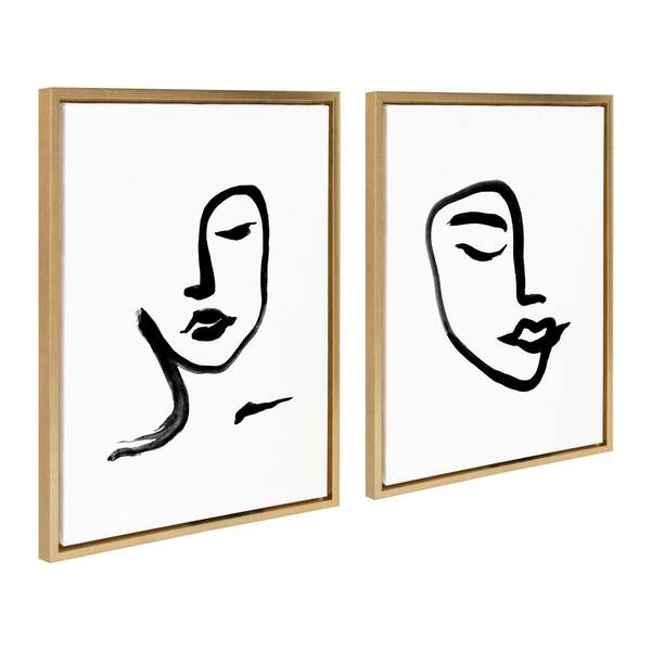 Kate and Laurel Thinking of You Line Art, Sitting Beauty by Rachel Lee  Framed Culture Canvas Wall Art Print 24 in. x 18 in. (Set of 2) 223384 -  The Home Depot