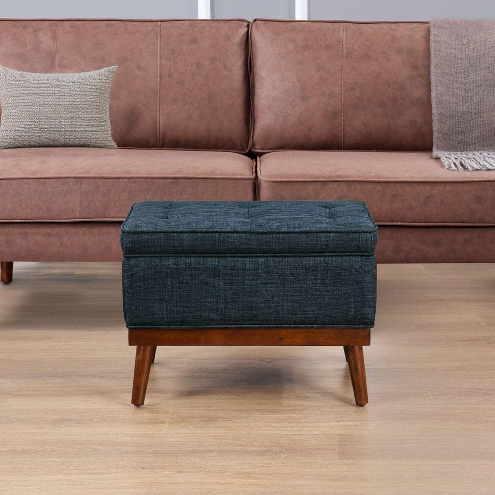 Designs4Comfort Marcel Mid Century Dark Blue Fabric Storage Ottoman