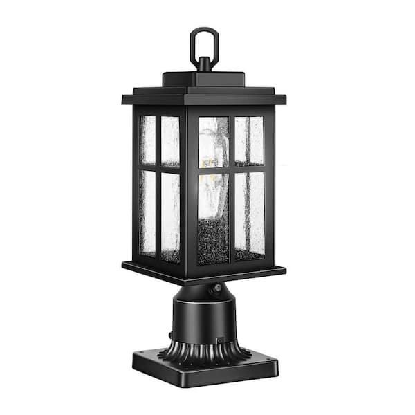 1Pack Hardwired Dusk to Dawn Black Outdoor Post Light with Pier Mount Base, Waterproof 3 inch Exterior Post Lantern