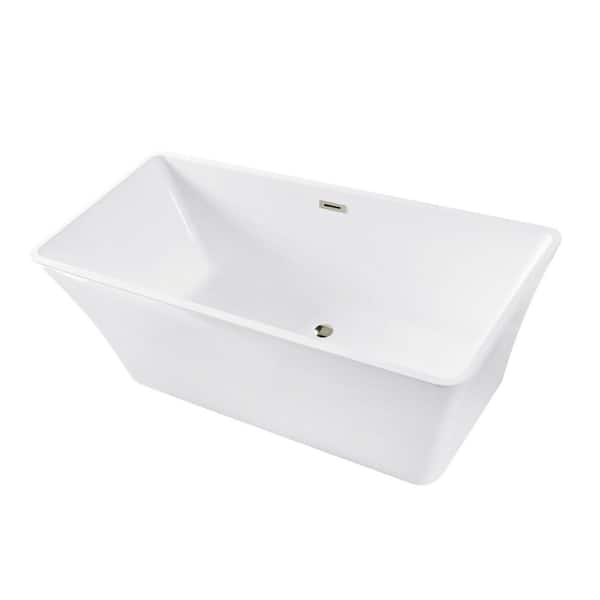 Kingston Brass Aqua Eden 67 in. x 29.5 in. Acrylic Flatbottom Soaking Freestanding Bathtub in Glossy White/Polished Nickel with Drain