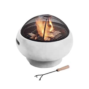 20.87 in. Round Wood Burning Fire Pit with Faux Concrete Base and Accessories, Light Grey