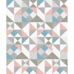 Metallic Silver and Perry Teal Lozenge Geometric Paper Non-Woven Unpasted Wallpaper Roll (covers 56 sq. ft.)