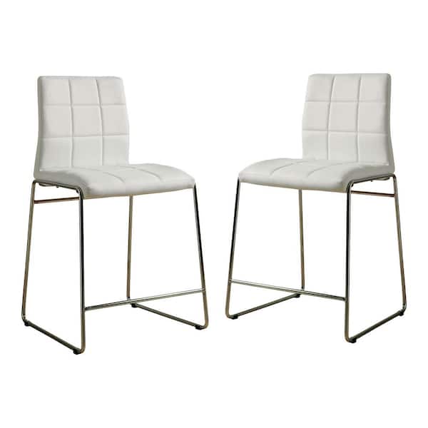 Furniture of America Cardigan White and Chrome Faux Leather Counter Height Chair (Set of 2)