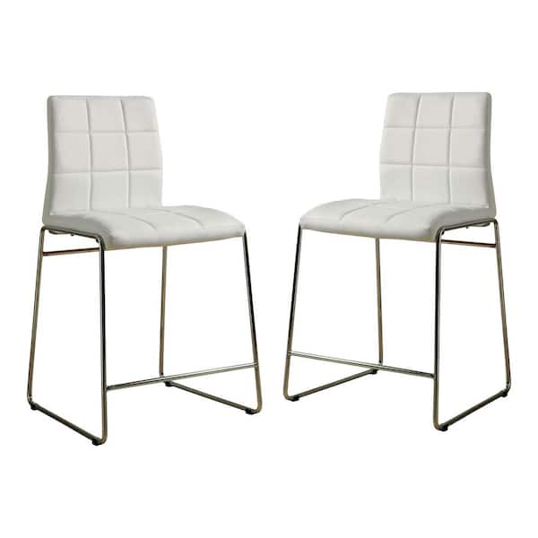 Cardigan White and Chrome Faux Leather Counter Height Chair (Set of 2)