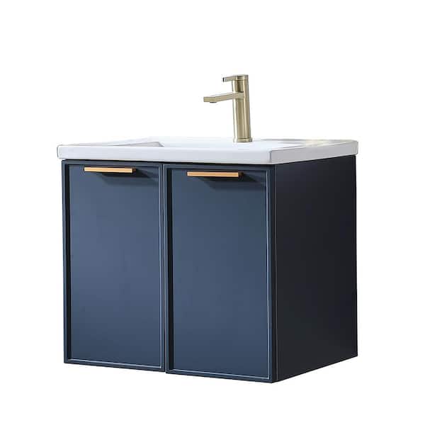 Comllen 24 in. W x 18 in. D x 23 in . H Blue modern bathroom vanity with white ceramic sink Top