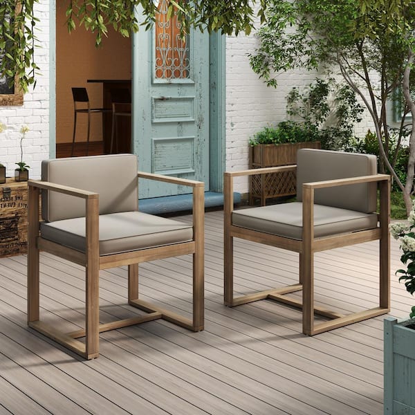 CHRISTOPHER KNIGHT HOME Velora Modern Outdoor Patio Dining Chairs with Cushions, Acacia Wood, Light Brown, (Set of 2)