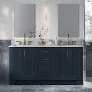 Taylor 67" W x 22" D x 35.25" H Double Sink Freestanding Bath Vanity in Midnight Blue with Carrara White Marble Top