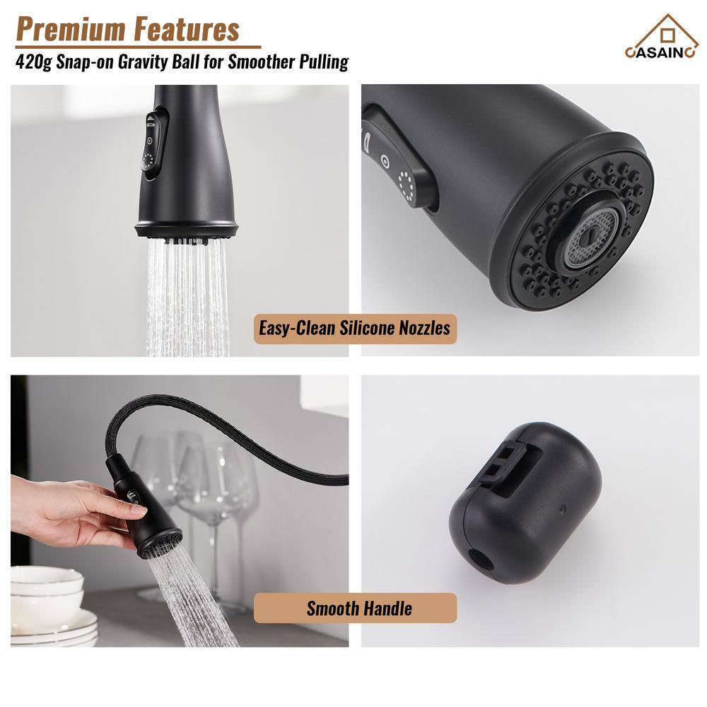 Matte Black Stainless Steel Pull Down Kitchen Faucet with Spray