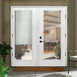 Reliant Series White Primed Fiberglass Prehung Mini Blind Patio Door