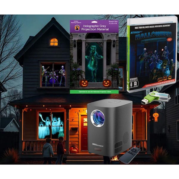 Atmosfx Halloween Hollusion Projector Kit - 8-Videos on USB Plus Projector Plus 5 ft. x 9 ft. Screen