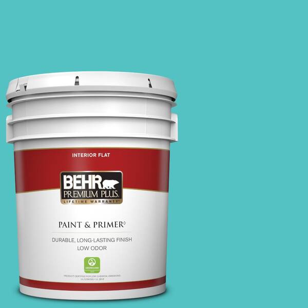 BEHR PREMIUM PLUS 5 gal. #500B-4 Gem Turquoise Flat Low Odor Interior Paint & Primer