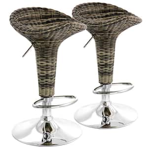 26 in. Brown High Back Tufted Faux Leather Adjustable Bar Stool with Chrome Base (Set of 2)
