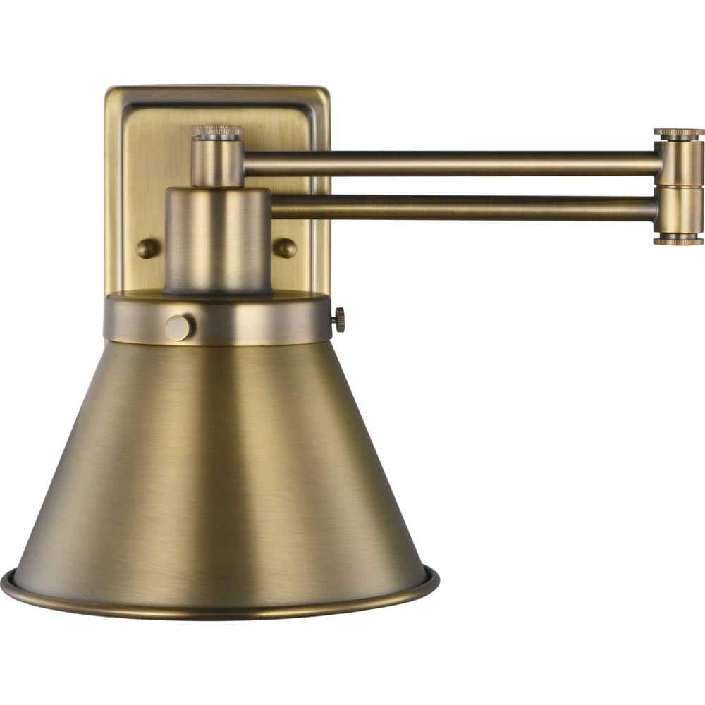 Vintage Brass Adjustable Swing Arm Wall Sconce with Metal Shade