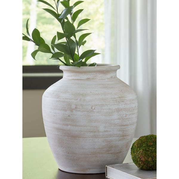 Meadie 12 in. H White Terra Cotta Pot Decorative Vase