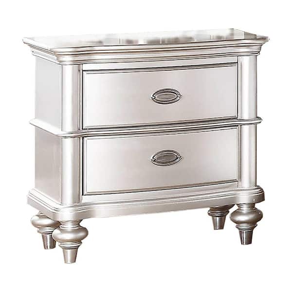 Benjara 28 in. Silver 2-Drawer Wooden Nightstand