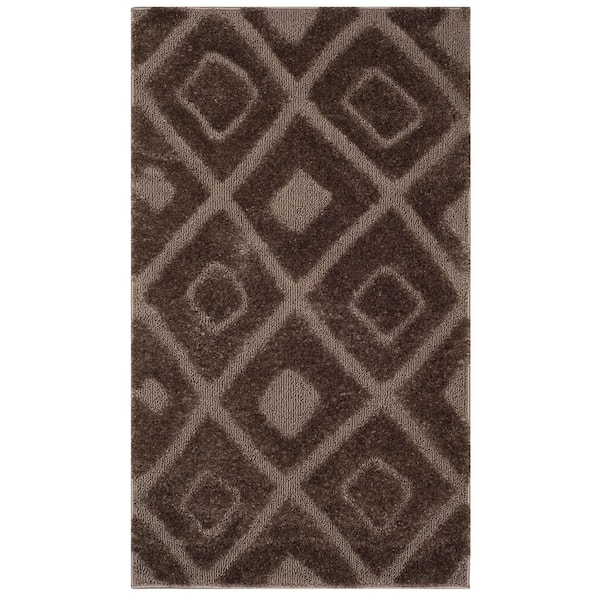 Olympia Shag 3 ft. x 5 ft. Mushroom Diamond High-Low Area Rug